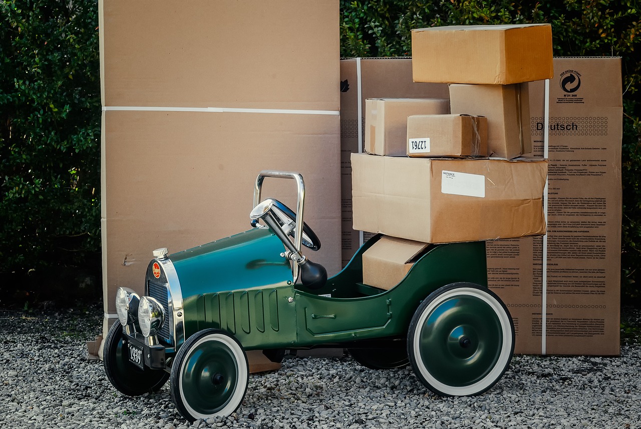 Professional workers loading and moving boxes